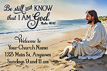 Be Still and Know that I am God 2x3 inch custom magnets is our original design for church welcome gifts, personalized with your church information for first time visitors.