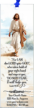 God Will Help You is our original design for custom bookmarks for church welcome gifts, personalized with your church information for first time visitors.