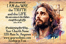 Jesus - the Way Truth Life is our original design for 2x3 inch custom magnets for church welcome gifts, personalized with your church information for first time visitors.