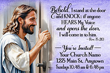 2x3 Knock At The Door is our original design for custom magnets for church welcome gifts, personalized with your church information for first time visitors.