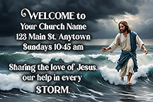 2x3 Our Help In The Storm is our original design for custom magnets for church welcome gifts, personalized with your church information for first time visitors.