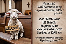 2x3 Welcome Lamb is our original design for custom magnets for church welcome gifts, personalized with your church information for first time visitors.