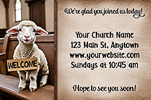 2x3 Welcome Lamb is our original design for custom magnets for church welcome gifts, personalized with your church information for first time visitors.