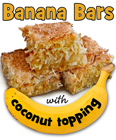 These incredible banana bars are moist and delicious with a luscious coconut topping. Serve them at your next party (if there are any left!).