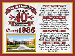 These 3 x 4 inch magnets class reunion favors in Banner Photo design are personalized with your school photo, name, colors and class, with fun facts from the year you graduated.