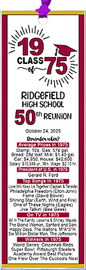 Celebration class reunion favors are bookmarks personalized with your school photo name and colors with fun facts from the year you graduated.