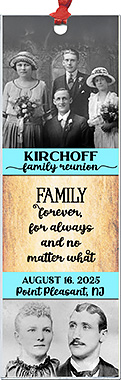 Family reunion bookmark favors in the Family 2 Photo design are personalized with your family name and reunion date & place.