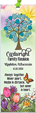 Family reunion bookmark favors in the Always Together design are personalized with your family, reunion date and location.