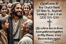 2x3 In Their Midst is our original design for custom magnets for church welcome gifts, personalized with your church information for first time visitors.