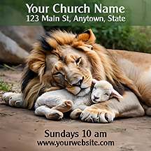 3x3 Square The Lion and the Lamb is our original design for custom magnets for church welcome gifts, personalized with your church information for first time visitors.