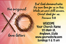 The Original Love Letters 2x3 inch custom magnets is our original design for church welcome gifts, personalized with your church information for first time visitors.