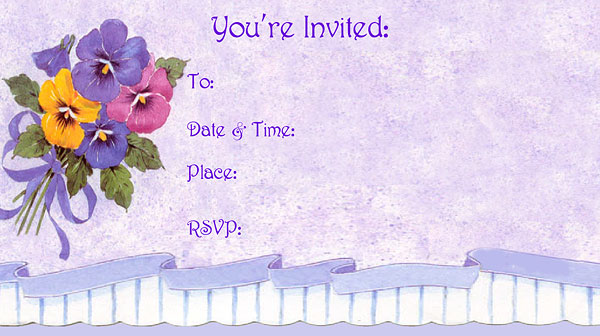 Spring Pansy Invitations - Free Printable Fill-In Invitations